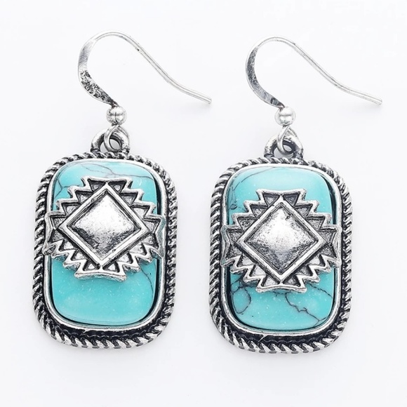 Tibetan Boho Western Copper Silver Earrings - Picture 2 of 2